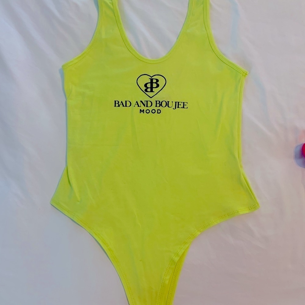 Fashion Nova lime green “Bad and Boujee” bodysuit